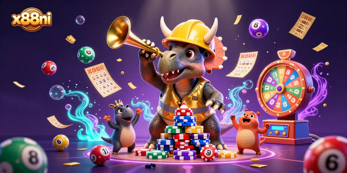 Experience the excitement of x88ni's vibrant casino games with cheerful characters and dynamic elements.